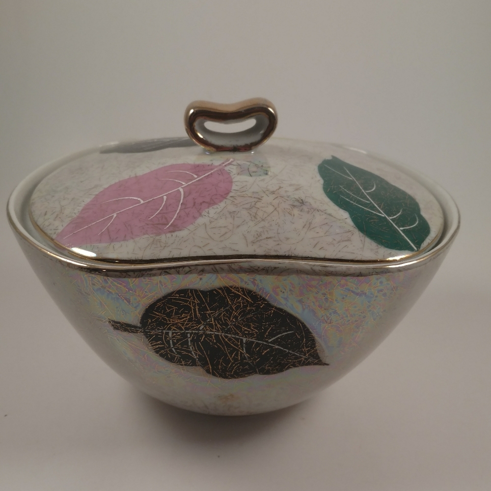 Mid Century Modern Leaves Sugar Lidded Bowl